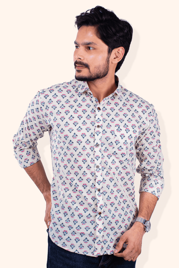 Multicolor Full Sleeve Block Printed Shirt for men