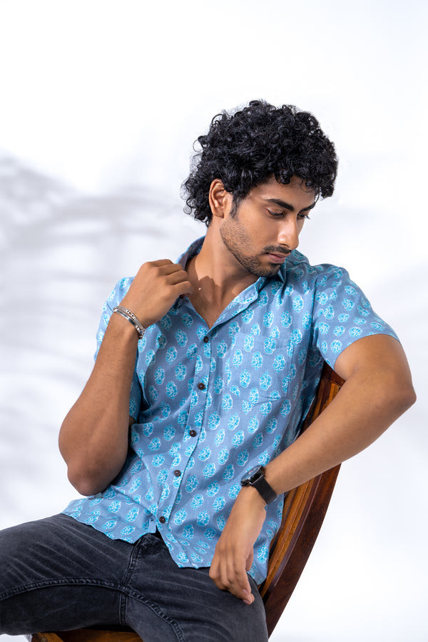 Blue Floral Rajasthani Printed Shirts for men