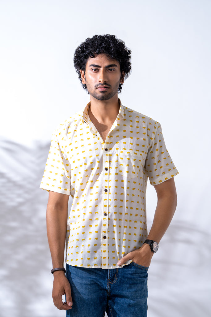 Cotton Casual Block Printed Mens Shirt Jaipur, Full sleeves